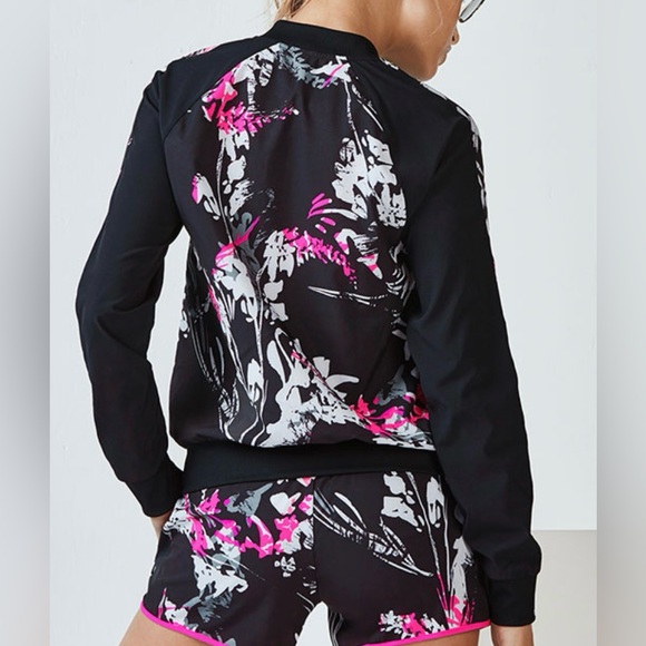 Fabletics Bev Floral Black and Pink Bomber Jacket - Picture 6 of 7